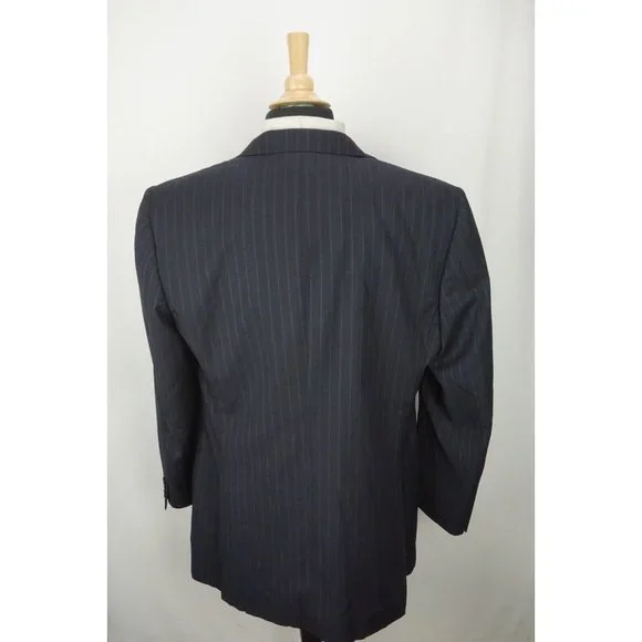 Canali Brown Label Blue Striped 100% Wool 2 Pc Suit Jacket Pants Sz 44L